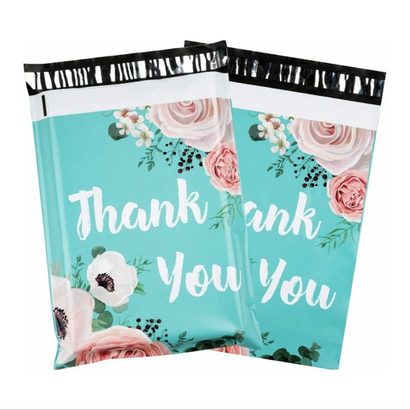 10x13" (30 Pack) Thank You Floral Polymailers (Teal) - Picture 2 of 2